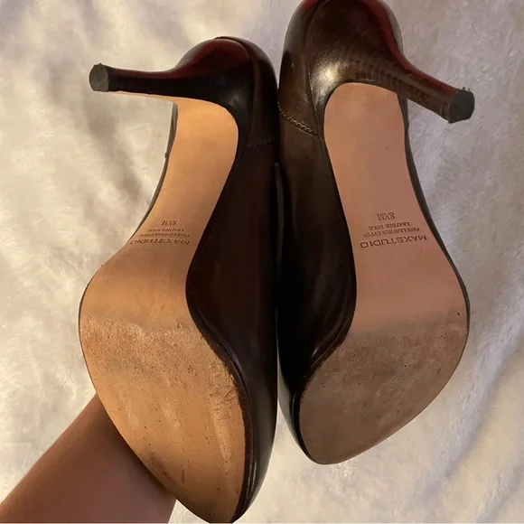 Vintage Max Studio brown leather loafer lace heels 8.5 - Picture 3 of 3